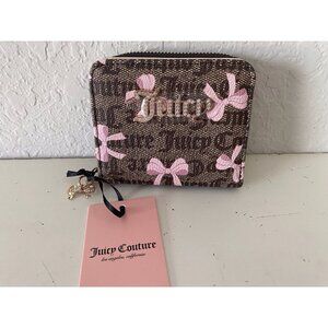 Juicy Couture Wallet Simply Sweet Small Zip Around Card Case Coquette Pink Bows
